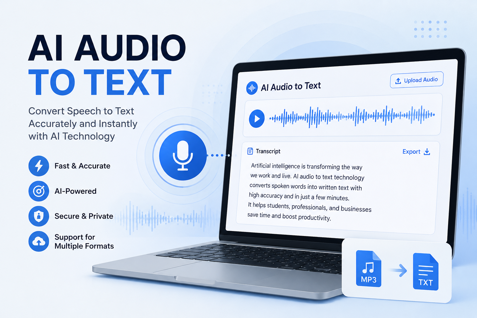 AI Audio to Text transcription software converting speech into text